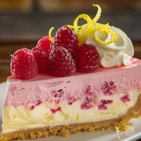 Recipes tower Recipes Tower, Lemon Raspberry Cheesecake, New York Style Cheesecake, Torte Cake, Raspberry Cheesecake, Creamy Desserts, Lemon Raspberry, Cookie Crust, Meals For Two