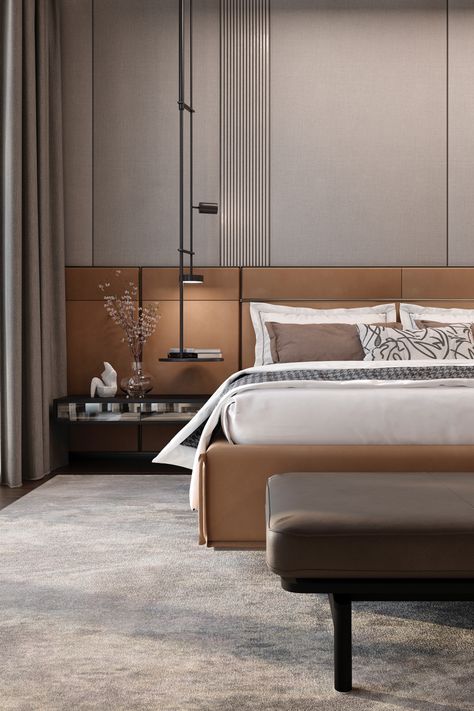 Bedroom interior idea by OLT Design for villa in Dubai, UAE Modern Italian Bedroom, All Modern Furniture, Beautiful Bed Designs, Grey Bedroom Ideas, Unique Bedroom Design, Neutral Bedroom Decor, Unique Bedroom, Luxe Bedroom, Modern Contemporary Living Room