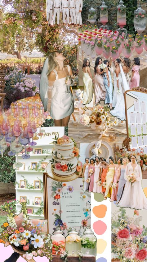 Dream Wedding Decorations, Bright Wedding, Plan My Wedding, Future Wedding Plans, Wedding Theme Colors, Garden Party Wedding, Pastel Wedding, Wildflower Wedding, Wedding Mood Board