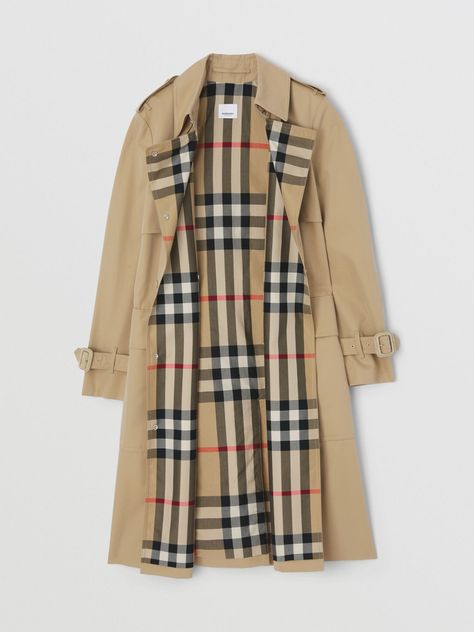 Check Panel Cotton Gabardine Trench Coat in Honey - Women | Burberry® Official Checks Pattern, Burberry Coat, Burberry Trench Coat, Fragrances For Women, Streetwear Fashion Women, Jacket Design, Puffer Coat, Designer Outfits Woman, Streetwear Fashion