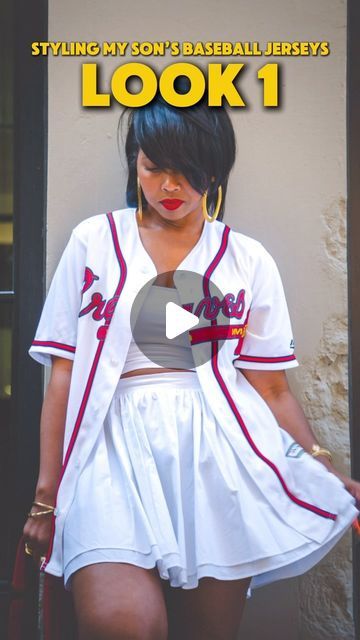 SWEENEE STYLE | Adrienne on Instagram: "Hey Gurl! 3 Looks-STYLING MY SON’S BASEBALL JERSEYS!  Sporty, chic, and everything in between ⚾✨ Which look are you vibing with? Skirt, shorts, or pants—there’s a jersey style for every mood!   Look 1: Baseball Jersey with Skirt  •A stylish twist on sporty! Pair a baseball jersey with a high-waisted skirt, some cute sneakers, for a fun and playful vibe.  Look 2: Baseball Jersey with Shorts  •Casual and cool. Combine the jersey with denim shorts and white sneakers for an effortlessly chic, relaxed style.  Look 3: Baseball Jersey with Pants  •TUCKED UNDER MY BRA TO MAKE CROPPED For a more refined sporty look, wear the jersey with fitted jeans, paired with some statement heels for that sleek, on-the-go feel.  Jerseys: MY Son’s @deezynotnice  @mitchellan Baseball Jersey Outfit Women Winter, Jersey With Skirt Outfit, Jersey With Skirt, Jersey Outfit Black Women, Baseball Jersey Outfit Women, Shorts And White Sneakers, Baseball Jersey Outfit, Sweenee Style, Baseball Jersey Women