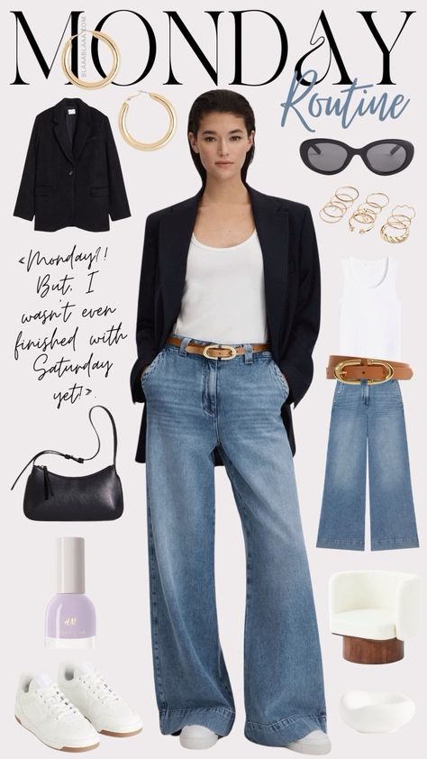 BlaaaBlaaa (@blaaagram) • Instagram photos and videos Wide Leg Fashion Outfit, Looks Con Jeans, Monday Routine, Stylish Outfits Casual, Smart Casual Women, Looks Jeans, Casual Chic Outfits, Mode Tips, Zurich Switzerland