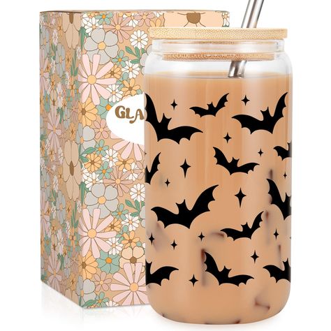 PRICES MAY VARY. Cute Halloween gifts for everyone; Embrace the Halloween spirit with our captivating black bats print iced coffee cup; These glass coffee cups also make great Gothic gifts for women, men, teens, girls, boys, bat lovers, Halloween enthusiasts, family, girlfriend, bestie, friend, coworker, or anyone who appreciates spooky themed items Bat gifts for many occasions; Suitable for serving drinks at Halloween gatherings, adding a holiday touch to your party decor; A unique addition to Spooky Dinner, Halloween Themed Gifts, Haunted House Party, Bubble Milk Tea, Spooky Gifts, Halloween Cups, Fairy Gifts, Gothic Gifts, Spooky Halloween Decorations