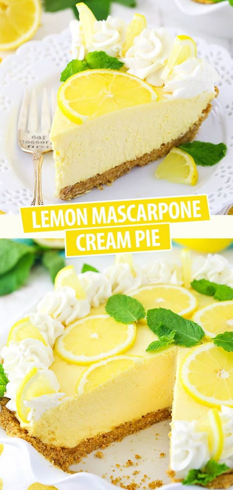 Orange Mascarpone Cream, Italian Lemon Marscapone Tart, Lemon Cream Tart Recipe, Marscapone Recipes Savoury, Lemon Mascarpone Cheesecake, Lemon Marscapone Recipes, Italian Pie Recipes, Recipes With Marscapone Cheese Dinners, Recipes With Marscapone Cheese Desserts