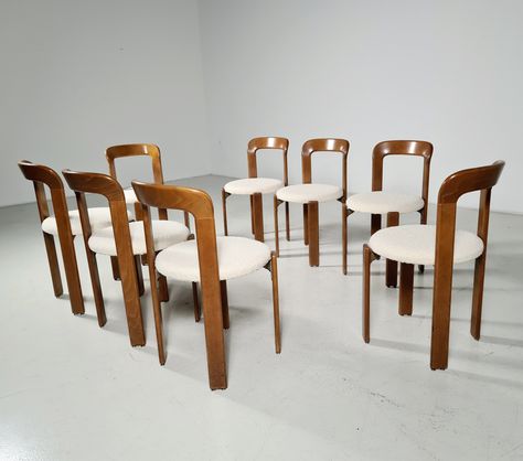 Listed on VNTG.com: Set of 8 boucle Bruno Rey dining chairs for Dietiker, 1970s | #vntg #vintage Blue Upholstered Chair, Bent Plywood Chair, Stackable Dining Chairs, Plywood Chair, Vintage Dining Chairs, 4 Dining Chairs, Vogue Living, Apartment Inspiration, Vintage Chairs