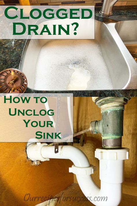 Do you have a clogged drain?  This an easy DIY how you can unclog your sink past the trap without chemicals.  Naturally remove stubborn clogged drain. #Unclogged drain #Unclog your drain past the trap #Easy DIY clogged drain #Unclogged sink #Ourrecipesforsuccess.com How To Unplug A Kitchen Sink Drain, Drain Clog Remover Diy, Unclogging Drains Sink, Unclog Kitchen Sink With Disposal, Unclog Kitchen Sink, Unclog Sink Drain, Clogged Sink Drain, Kitchen Sink Clogged, Unclog Sink