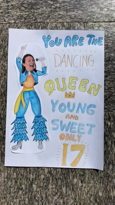 You are the dancing queen young and sweet only 17. Dancing Queen Card 17, You Are The Dancing Queen, Dancing Queen Young And Sweet Only 17, Sweet 16 Card Ideas, Dancing Queen Only 17, 17 Birthday Card, Mamma Mia Dancing, Mamma Mia Dancing Queen, Dancing Queen Party