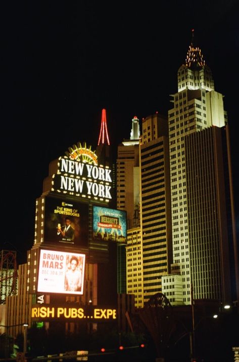 New York New York Hotel, Las Vegas nightime photography on film Las Vegas Film Photography, Nightime Photography, Las Vegas Aesthetic, New York Hotel, Vegas Hotels, Instagram New York, New York Hotels, Vegas Hotel, Photography Aesthetic