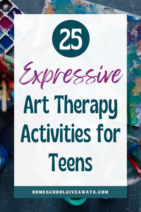 Help your teenager express their emotions using art! Art therapy activities for teens is an easy way to help your teens work through hard feelings and express themselves. We’ve got 25 ideas to get your teens drawing, painting, sculpting and more. Perfect for homeschool art classes. Self Compassion Art Activity, Emotions Art Therapy, Expressive Art Activities, Paint Therapy Ideas, Self Care Art Activity, Fall Therapy Activities For Teens, Expressive Arts Therapy Activities, Group Art Therapy Projects, Interactive Group Therapy Activities Adults