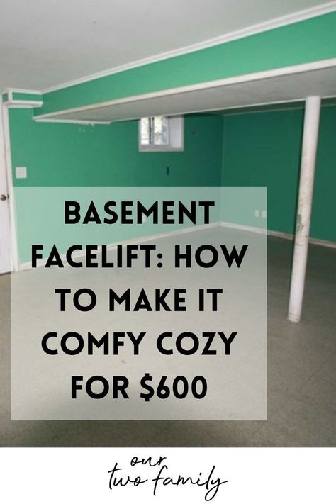 basement facelift: how to make it comfy cozy for $600 | real estate | two family house | home renovation project Two Family House, Rec Room Basement, Basement Remodeling Before And After, Ideas For Basement, Rehab House, Basement Painting, Painting Cement, Basement Office, Cozy Family Rooms