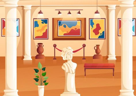 Art Museum Illustration, Art Gallery Interior Exhibitions, Museum Cartoon, Sculpture Background, Museum Background, Art Gallery Drawing, Museum Illustration, Culture Sculpture, Museum Pictures