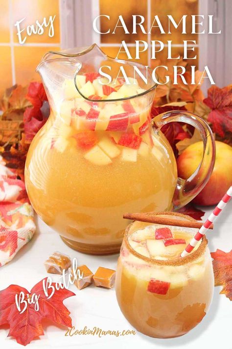 Caramel Apple Cider Drink, Apple Crisp Sangria, Fall Sangria With Vodka, Caramel Vodka Sangria, Fall Cider Sangria, Fall Sangria Apple Cider, Caramel Apple Pie Sangria, Apple Cider Caramel Vodka White Wine, Carmel Apple Vodka Punch