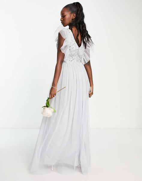 Dress by Frock and Frill Cue the group photoshoot Square neck Frill sleeves Zip back Maxi length Regular fit