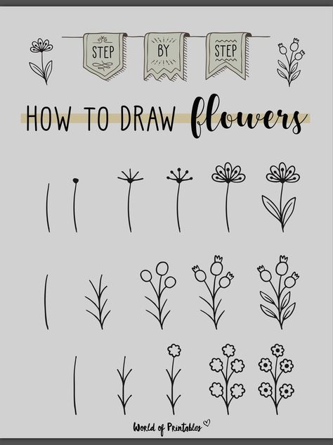 Drawing Of Flowers Easy, Simple Flower Doodles, Wildflower Doodles, Doodle Bob, Drawing Plants, Simple Flower Drawing, Wildflower Drawing, Affirmations Journal, Plant Sketches