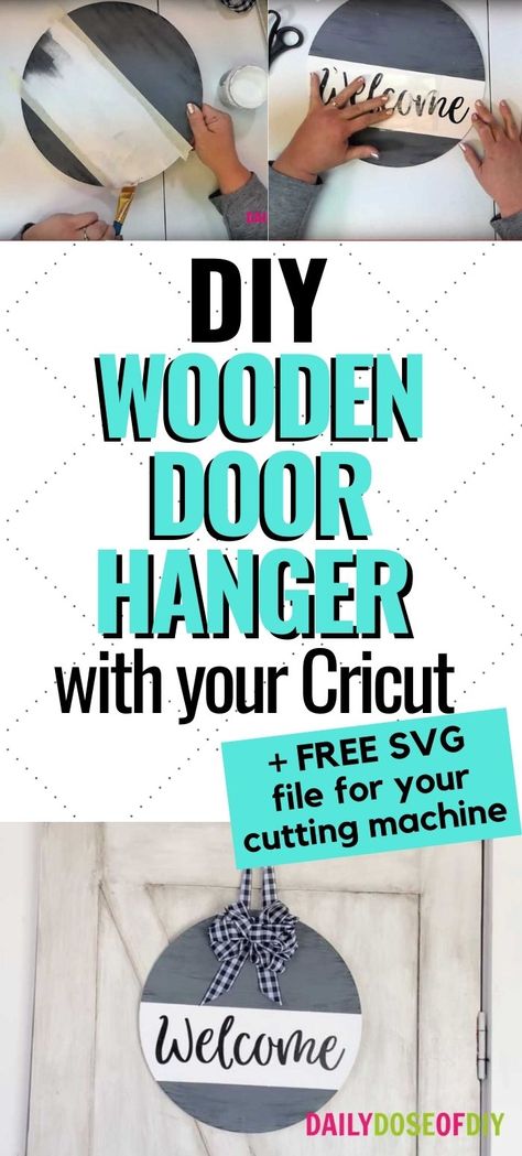 Diy Round Sign Front Doors, Cricut Projects Wood Rounds, Cricut Round Sign Ideas, Wooden Round Welcome Sign, Diy Cricut Door Signs, Round Welcome Sign Svg Free, Diy Round Wooden Signs Cricut, Diy Wooden Round Sign, How To Hang Round Wood Sign