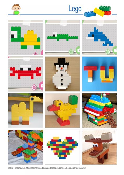 LEGO - construcciones básicas | PDF Pattern Cards Preschool, Lego Duplo Train, Toy Trumpet, Lego Therapy, Lego Basic, Lego Math, Lego Challenge, Lego Club, Construction Lego