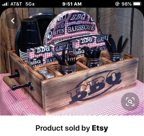 Utensils Holder Diy, Kitchen Caddy, Paper Plate Holders, Quart Size Mason Jars, Bbq Table, Camper Organization, Utensil Caddy, Wood Utensils, Kitchen Utensil Holder