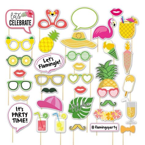 Flamingo Party Supplies, Pineapple Photo, Tropical Bachelorette Party, Summer Flamingo, Luau Party Supplies, Luau Party Decorations, Hawaiian Luau Party, Picture Props, Pineapple Parties