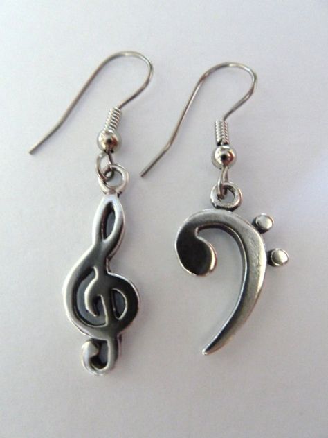 Sterling Silver Treble Clef and Bass Clef by MorganFischerJewelry, $45.00 Creating Music, Two Earrings, Bass Clef, Music Jewelry, Musician Gifts, Treble Clef, Mismatched Earrings, Musical Note, Funky Jewelry