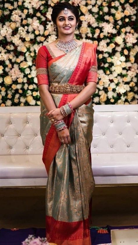 Elegant Wedding Saree, Kancheepuram Saree, Kanchipuram Silk Saree Wedding, Engagement Sarees, Saree Inspiration, Reception Sarees, South Indian Wedding Saree, South Indian Bride Saree, Saree Kanchipuram