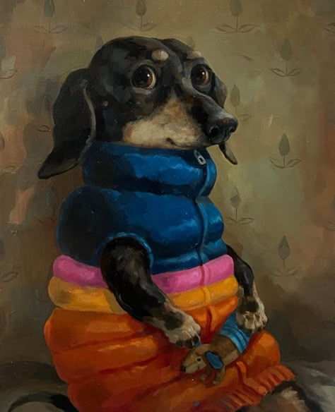 Arte Dachshund, Illustration Kunst, Arte Peculiar, Dachshund Art, Modern Oil Painting, Dog Paintings, Cute Animal Drawings, Art And Illustration, Painting Style