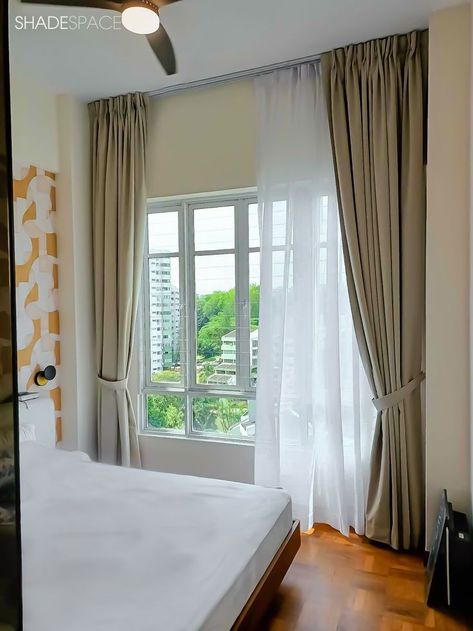 Curtains On Track, Curtains And Blinds Together, Night Curtains, Curtains Over Blinds, Decorative Window Treatments, Layered Curtains, Bedroom Curtains, Window Frame, Curtains Bedroom