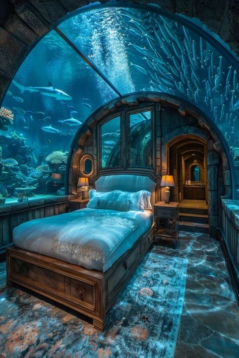 Airship Interior, Underwater Homes, Underwater Bedroom, Underwater Room, Bioshock Rapture, Dream House Mansions, Aquarium Architecture, Florida Mansion, Underwater House