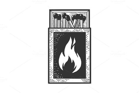 Matchbox sketch vector illustration by AlexArt on @creativemarket Matchbox Sketch, Matchbox Drawing, Matchbook Tattoo, Matches Drawing, Matchbox Tattoo, Match Drawing, Match Illustration, Simple Black Tattoos, Solar Flash