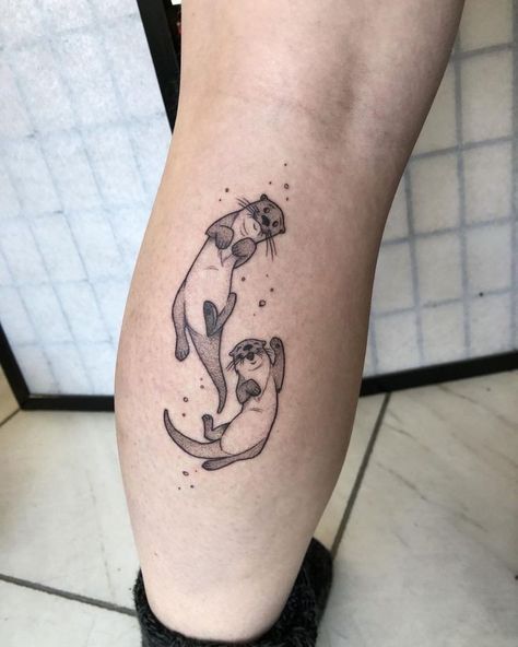 Otter Tattoo Design, Otters Tattoo, Cute Otter Tattoo, Otter Tattoo Ideas, Manatee Tattoo, People Tattoo, Otter Tattoo, Partner Tattoos, Cute Otter