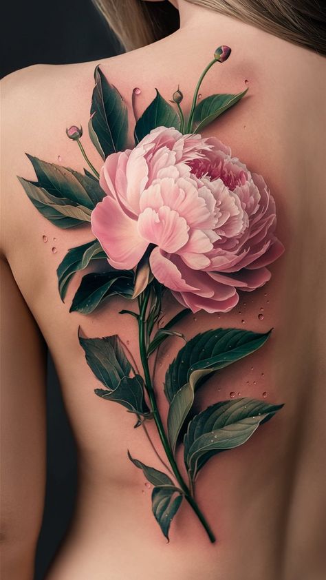 Embrace the beauty of nature with this stunning pink peony tattoo! 🌺 This design captures the lush, full blooms of the peony, symbolizing romance and prosperity. The soft pink hues radiate warmth and femininity, making it a perfect choice for those who cherish grace and elegance. With intricate detailing that brings each petal to life, this tattoo transforms the skin into a canvas of floral artistry, celebrating both beauty and growth. 🌿✨ #PeonyTattoo #FloralArt Peony Tattoo Color Cover Up, Peony Tattoo On Back, Flower Tattoos On Black Women, Colour Peony Tattoo, Intricate Flower Tattoo, Pink Peonies Tattoo, Peonie Tatoos, Peony Tattoo Back, Dark Peony Tattoo