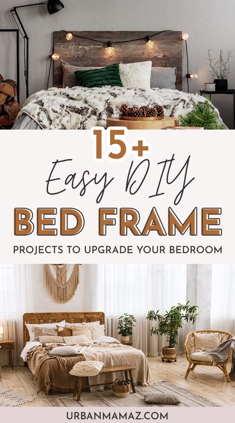 Easy DIY Bed Frame Inexpensive Bed Frame, Diy Queen Bed Frame Easy, Kids Bed Frame Ideas, Easy Bed Frame Diy, Diy Bedframe Queen Easy, Build A Bed Frame Diy, Diy Simple Bed Frame, Diy King Headboard Easy, How To Build A Bed Frame