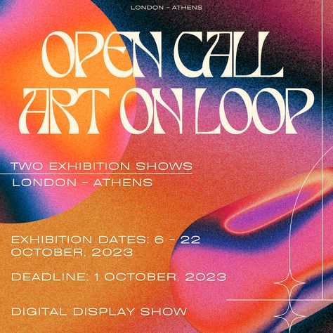 💫Call For Artists! Our gallery is now accepting submissions for our upcoming digital exhibition, Art On Loop, London - Athens.⁠ Call For Submissions, Digital Exhibition, Call For Artists, Motion Poster, Exhibition Art, Cover Ideas, Color Pallets, Athens, Compass