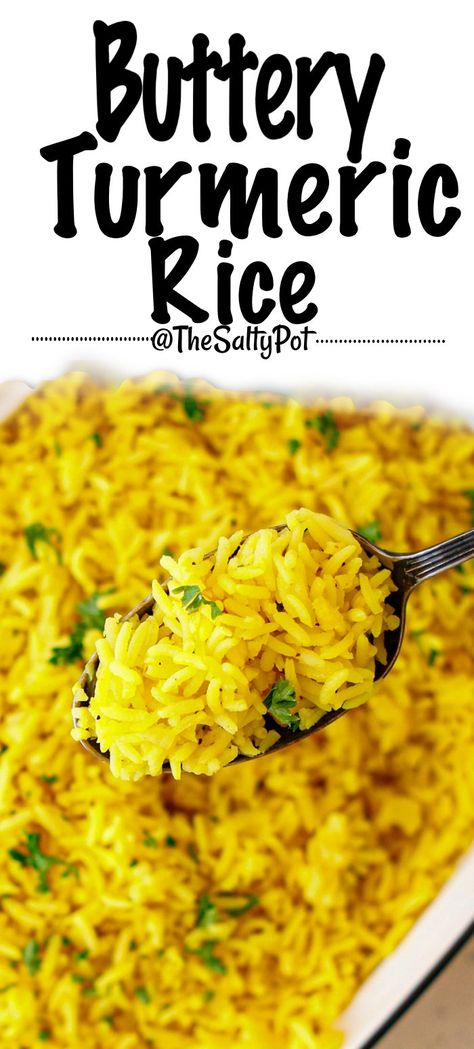 This turmeric rice recipe brings a fragrant, buttery flavor with sautéed onions and garlic, creating a golden side dish that's both simple and flavorful. Perfect for pairing with your favorite mains and you can have it on the table within 25 minutes! Yellow Curry Rice Recipes, Homemade Yellow Rice Recipe, Turmeric Rice Rice Cooker, How To Make Yellow Rice, Homemade Yellow Rice, Easy Yellow Rice, Turmeric Rice Recipe, Tumeric Rice, Crockpot Snacks