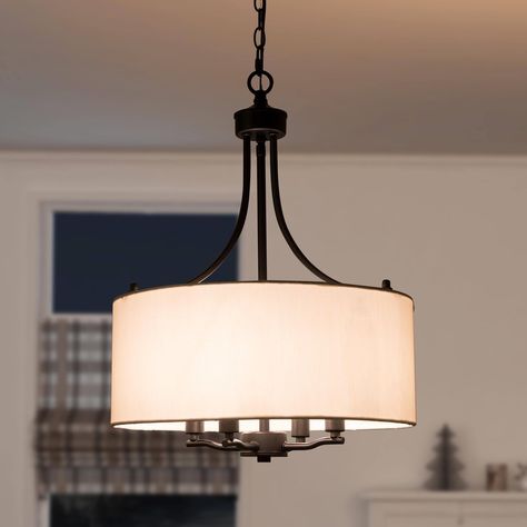 Modern Farmhouse Drum 4-Light Transitional Chandelier with Fabric for Dining room - D16" * H21.5" - On Sale - Bed Bath & Beyond - 33094819 Black Chandelier Dining Room, Kitchen Chandelier Over Table, Farmhouse Dining Room Light, Modern Gold Chandelier, Dinning Room Lighting, Drum Shade Chandelier, Transitional Chandelier, Kitchen Chandelier, Farmhouse Light Fixtures