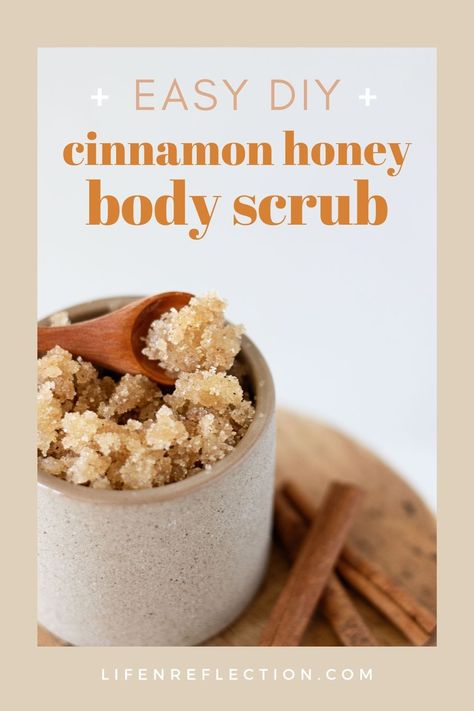 This cinnamon sugar and honey body scrub is an easy to make fall craft that doubles as a DIY gift!! Honey Body Scrub Diy, Honey Body Scrub, Honey Sugar Scrub, Diy Cinnamon, Cinnamon Benefits, Cinnamon Honey, Body Scrub Recipe, Sugar Scrub Homemade, Sugar Scrub Recipe