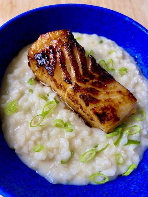 Miso Marinated Chilean Sea Bass with Coconut Scallion Risotto — Dining by Kelly Chilean Sea Bass Recipe, Bass Recipes, Sea Bass Recipe, Bass Recipe, Dinner Fish, Sea Bass Recipes, Party Food Dessert, Avocado Pesto, Fish Sea