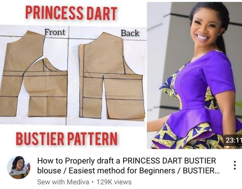 How To Make Bustier Pattern, How To Cut Princess Dart Bustier, Princess Dart Bustier Pattern, Princess Bustier, Bustier Pattern Drafting, Flexible Workout, Princess Cut Blouse Design, Fashion Learning, How To Make A Corset