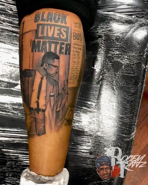 Roc’Em on Instagram: “BLACK LIVES MATTER‼️ #rocemtattz🔥💉 #inkstudio #tattoo #ink #tattoos #bnginksociety #blacklivesmatter #malcomx #martinlutherking #mlk…” Malcom X And Martin Luther King Tattoo, Black Activist Tattoos, Malcom X Tattoo Stencil, Malcom X Tattoos, Mlk Tattoos, Black Pride Tattoo, Blm Tattoo Ideas, Black Lives Matter Tattoo, People Tattoos