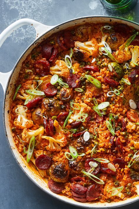 Vegetable Paella With Chorizo Weeknight Paella, Vegetable Paella, Chorizo Recipe, Chorizo Recipes, Seafood Paella, Paella Recipe, Bread Salad, Nyt Cooking, Delicious Vegetables