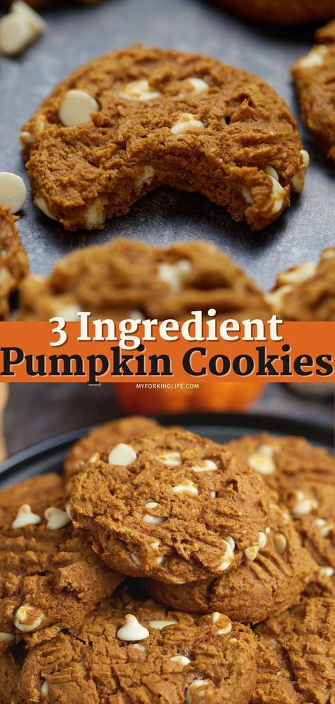 Fall baking just got easy with these delicious pumpkin cookies! Made with just 3 ingredients, it takes minutes to make up a big batch for the whole family to enjoy. I know you are going to love these! 3 Ingredient Pumpkin Spice Cookies, Homemade Pumpkin Spice Cookies, Pumpkin Cookies 2 Ingredients, 3 Ingredient Fall Desserts, Pumpkin Oatmeal Cookies 3 Ingredients, Pumpkin 3 Ingredient, Large Pumpkin Cookies, Three Ingredient Pumpkin Cookies, Two Ingredient Pumpkin Cookies