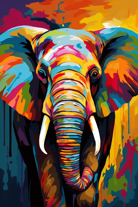 Pop art style elephant Elephant Art Drawing, African Portraits Art, Elephant Painting Canvas, Jesus Art Drawing, Colorful Animal Paintings, Animal Paintings Acrylic, Africa Art Design, Elephant Artwork, Horse Oil Painting