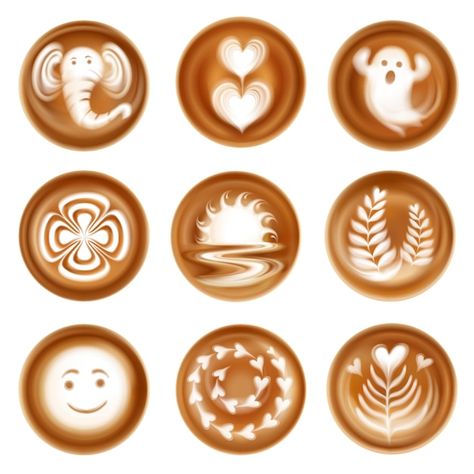 Coffee Menu Design, Coffee Advertising, Coffee Infographic, Foam Art, Image Composition, Coffee Latte Art, Coffee Icon, Coffee Vector, White Coffee Cups