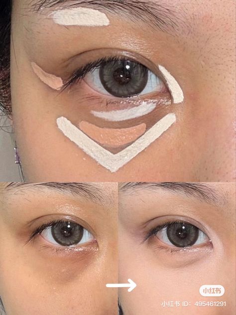 Douyin Concealer Placement, Douyin Eye Makeup Tutorial, Concealer Placement, Douyin Eye Makeup, Makeup Looks Everyday, Gyaru Makeup, Contour Makeup Tutorial, Makeup Tutorial Foundation, Makeup Tip