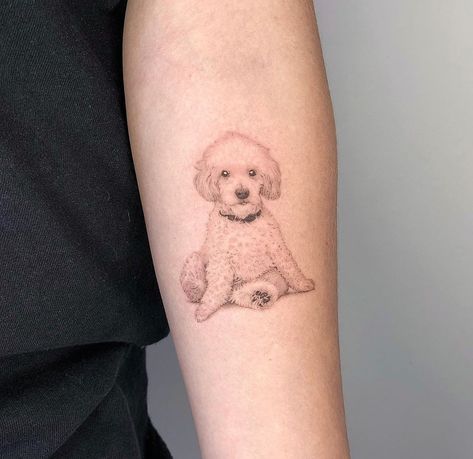 Toy Poodle Tattoo Outline, Miniature Poodle Tattoo, Goldendoodle Tattoo Ideas, Maltese Tattoo Minimalist, Fluffy Dog Tattoo, Cavapoo Tattoo, Poodle Tattoos Small, Maltipoo Tattoo, Cockapoo Tattoo