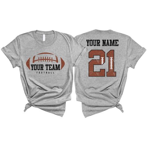 PRICES MAY VARY. PERSONALIZED T-SHIRT: A personalized Football T-shirt with name and shirt number will be the perfect gift for baseball lovers, mom, daughter, sister, niece, Wife, girlfriend,... Click on "Customize Now" and and start designing your unique shirt. MATERIAL: Solid colors are 100% cotton ( Black, White, Navy , Forest Green). Dark Heather colors are 50% cotton, 50% polyester. Sport Grey and Athletic Heather 90% cotton, 10% polyester. Color Dark Gray Heather and Heather Mauve 52% cott Football Tshirts Designs, Football Girlfriend Shirts, Football Coaches, Football Girlfriend, Custom Football Shirts, Football Ideas, Gifts For Baseball Lovers, Girlfriend Shirt, Dark Heather Color