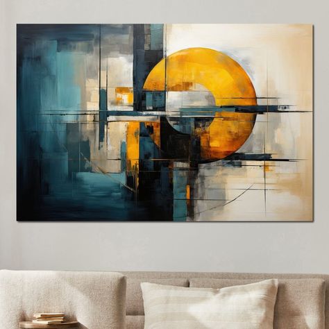 Elevate your living space with the "Abstract Harmonic Circle Canvas Print" by featured artist JoCe. This alluring canvas print captures the harmony of abstract shapes, blending vivid yellows and subtle hues to create an emotional centerpiece. Exuding both serenity and energy, this artwork transforms any room into a dynamic gallery of modern aesthetics without overwhelming the viewer. Its circular motif and abstract design make it a timeless addition to your wall art collection. Abstract Art With Circles, Best Canvas Paintings For Living Room, Modern Art Paintings Abstract Acrylics, Modern Painting Ideas, Modern Paintings On Canvas, Abstract Shapes Painting, Modern Canvas Art Abstract, Abstract Circle Art, Modern Abstract Art Painting