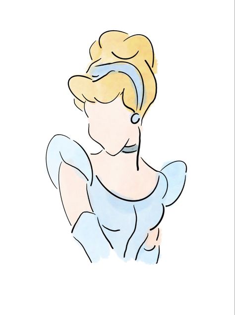 Disney Drawings Cinderella, Disney Princess Drawing Reference, Disney Princess Painting Ideas, Old Disney Drawings, Cinderella Art Drawing, Cinderella Drawing Easy, Simple Disney Drawings, Cinderella Art Illustrations, Disney Princess Drawings Easy