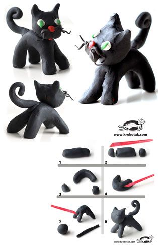 Plasticine BLACK CAT Polymer Clay Cat, Kids Clay, Clay Diy Projects, Clay Crafts Air Dry, Tanah Liat, Cute Polymer Clay, Clay Animals, Modeling Clay, Clay Art Projects