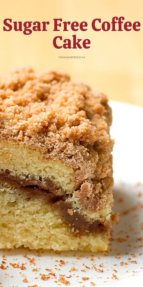 Sugar Free Coffee Cake, Sugar Free Coffee, Sugar Free Cake Recipes, Sugar Free Desserts Easy, No Sugar Desserts, Low Sugar Desserts, Sugar Free Baking, Sugar Free Recipes Desserts, Cinnamon Coffee Cake