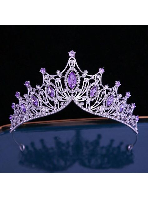 1pc Women's Silver And Purple Crown Headband And Crown Set, Crystal Crown, Rhinestone Princess Crown For Girl's Bridal Wedding, Birthday Party, Halloween Cosplay, Christmas Tiaras Purple Elegant,Boho   Aluminum Alloy     Wedding & Event, size features are:Bust: ,Length: ,Sleeve Length: Sweet 16 Pink And Purple Theme, Romantic Purple Wedding Theme, Quince Crowns Purple, Dark Purple Quinceanera Theme, Rapunzel Theme Quinceanera, Lilac Quinceanera Decorations, Tangled Quinceanera Theme, Purple Crowns, Sweet 16 Crowns